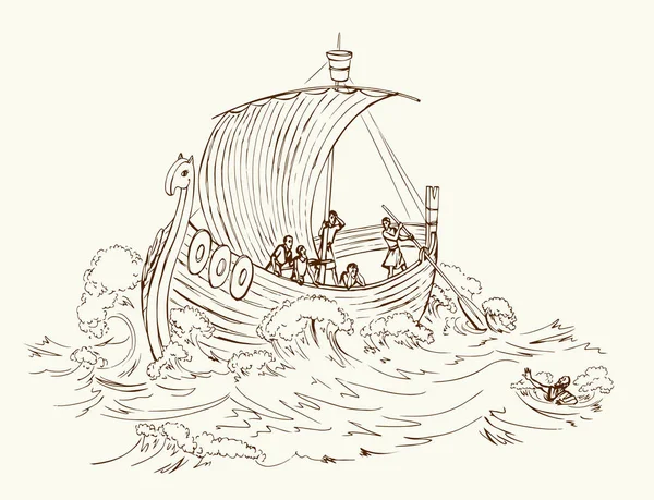 Bible War Century Age Wood Norse Travel Norway Pirate Swim — Vector de stock