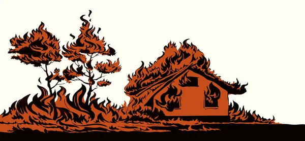 Light Red Burnt Cottage Estate Exterior Roof Loss Tragedy Ruin — Stock Vector