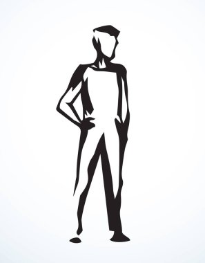 Yetişkin servis elemanı Avatar kol kalçası logo amblemi konsepti. Ana hatları siyah mürekkep kalem eli düz yönetimli bekle ağ ui web tasarımı modern sanat doodle tarzı beyaz kağıt metin alanı