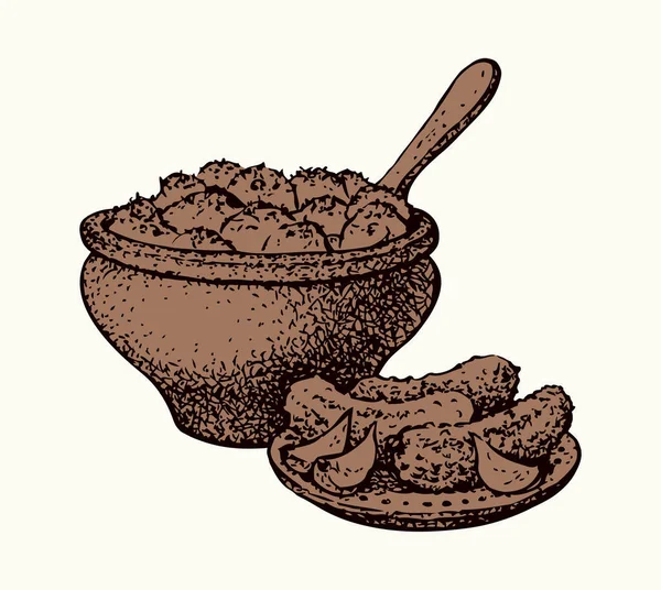 Antique Arôme Chaleur Rurale Culture Maison Vieux Pot Cuisson Tasse — Image vectorielle