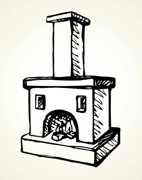 閉鎖ビューライン年齢石レンガ粘土燃えるような白い家の部屋のテキストスペース 概要黒ペン手描かれた民俗民族ロシアの木製のログホットブレッド食べるロゴアイコンサインエンブレムアートドア漫画スタイルデザイン — ストックベクタ