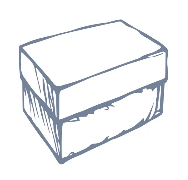 小さな食品クラフトキューブポスト貨物箱ボードカバー蓋ホワイトラベルテキストスペースを表示を閉じます 概要黒手描きビッグビジネストレイパケットロゴフレームデザインレトロアートドードル漫画カードスタイル — ストックベクタ