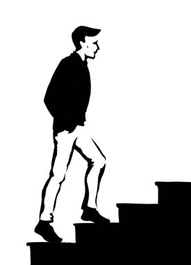 Çizgi siyah beyaz el çizilmiş adam vücut sporu logosu modern karalama eskiz çizimi fikri. Kapalı görüşlü kız işçi uygun bacak ofis işi kar düzeyi büyüme planı hedefi yukarı doğru yol yolu hareket 