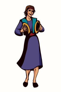 Genç İsrail kabilesi amigo erkek dansçı kolları komik hobi yüksek sesli övgü hattı el çizimi vektör sanatı eski çizgi film çizim tarzı Yahudi kız insan ayini sanatçısı incil sanatçısına tapıyor