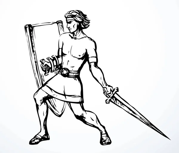Cesur Genç Erkek Erkek Yunan Kralı Roma Savunucusu Siyah Güçlü — Stok Vektör
