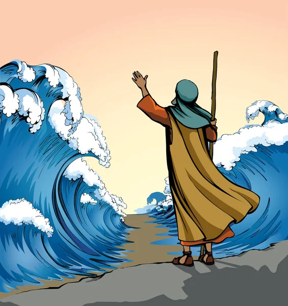 イスラエルの男性指導者が奴隷解放を支持すると信じている ヴィンテージイスラエルのアートグラフィックライン手描き漫画スケッチ空 大きな海の嵐別々の桃の種の法律の驚異のシーン — ストックベクタ