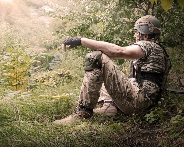 Sozinho Cansado Eua Unidade Marinha Patriota Homem Sentar Descanso Mão — Fotografia de Stock