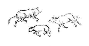 Beş tane zayıf, zayıf hayvan ısırığı hasta yaşam kaybı hasarı beyaz, kuru kumlu çöl arazisi metni uzayı yatıyordu. Koyu siyah el, ince vücut, ince bacak, çürüme, 10 Musa 'nın İncil' deki tanrı hikayesi, sanat.