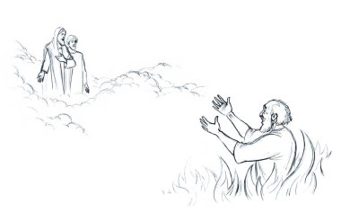 Old bad sad unjust evil male jew die weep cry beg plead Holy Lord help hand draw retro faith problem art sketch Look see joy happy view stress deny reject refuse give light white water hope text space