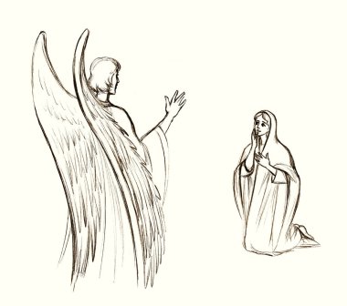 Modest humble holy bless devot awe young saint human faith lady talk say ask Lord help born baby life face fear old retro white light cloth. Admire spirit joy sky man gospel hope Israel hand drawn art