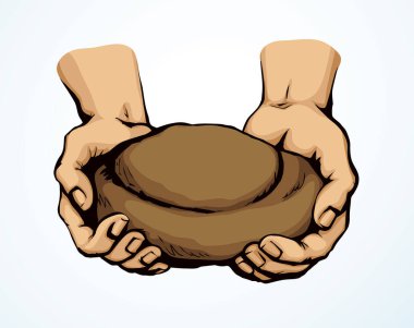 Tatlı, hafif, beyaz arpa rulo hamur, çocuk şefe yalvardı. Kalem çizilmiş eski erkek tanrı İsa kol inancı çavdar diyeti ikonu tabela logo kavramı eski İncil sanatı