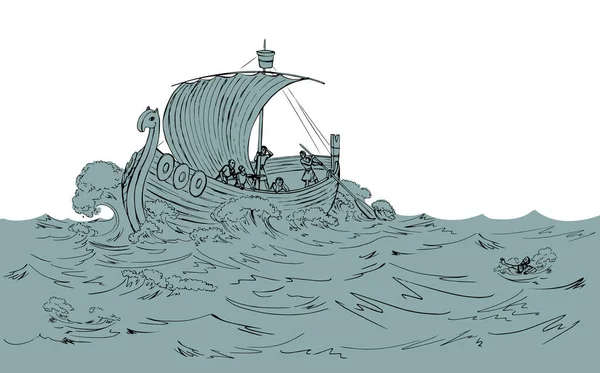 Bible War Century Age Wood Norse Travel Norway Pirate Swim — Vettoriale Stock