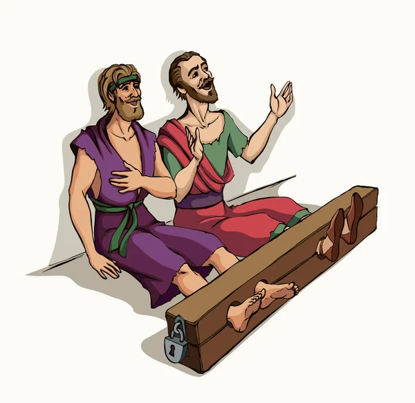 Santo Dio Benedica Santo Gesù Ebreo Vestito Strappato Stoffa Sedersi — Vettoriale Stock