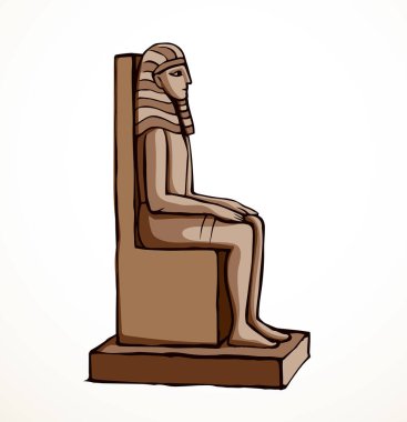 Giza Kahire logo simgesi, Luxor Palac Doğu Afrika Amun şehri harabe işareti. Taslak el geçmiş tanrı insan cetvel kafa taç koltuk beyaz taş mezar İncil çizim çizim çizim tarzı