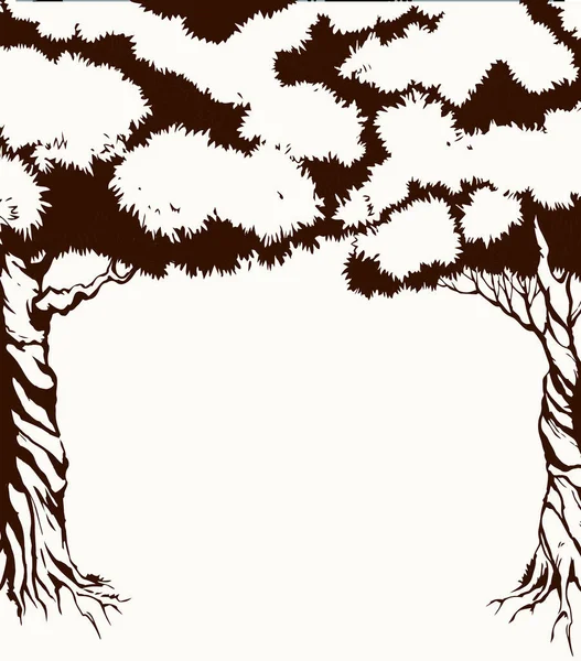 古い背の高い茎のコープの小枝クラウンアーチ秋の植物の芝生の花イスラエルの丘フィールド白い空のテキストスペースの風景です 黒インクペン手描き有機エコオイルハーブシーンのドア古代のレトロアートスタイル — ストックベクタ