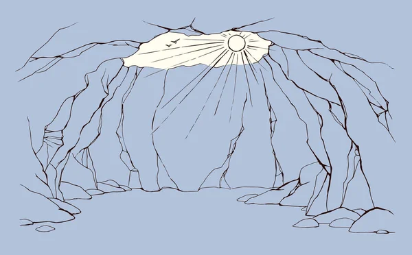 Линия Руки Нарисовал Старые Глубокие Грязные Земли Скалистой Почвы Ден — стоковый вектор