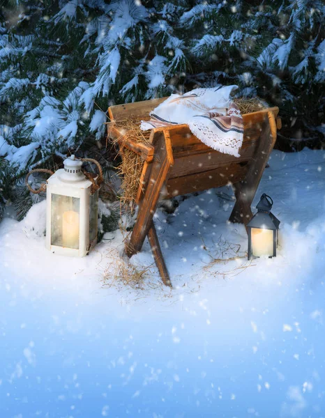 Leere Tierische Retro Licht Tuch Gospel Trog Bett Leuchten Neujahrskarte — Stockfoto
