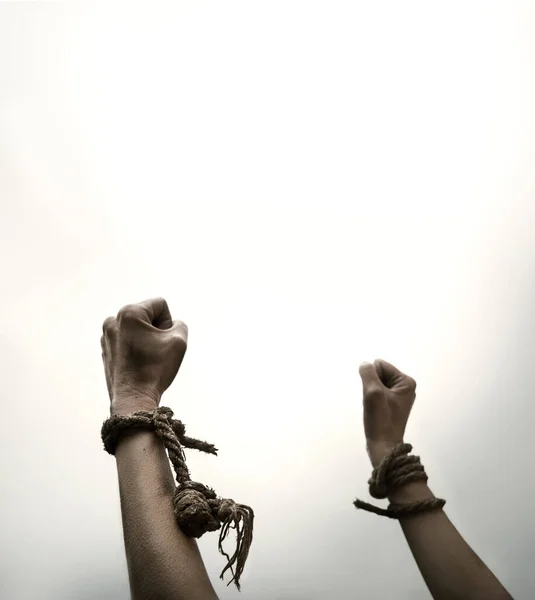 Close Raise Fist Jail Abuse Right Ask God Religion Faith — Stock Photo, Image