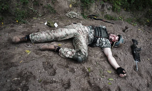 Nato Elveszti Csapat Srác Fájdalom Enyém Fegyver Lövés Vége Védi — Stock Fotó