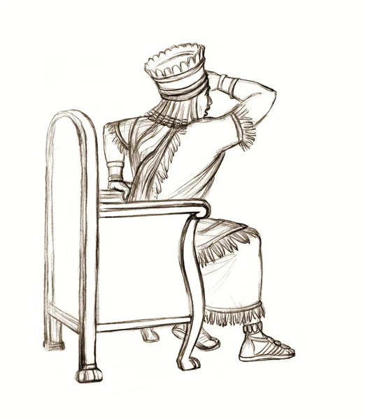中世の古い過去のいくつかの黄金の布高貴な王室の男性ゼウスは遠く離れて検索パニック恐怖腕シリアイラクの主サイラス椅子席を参照して見て見詰める 手描き怒りイランダリウスレトロなバイブル神アートストーリー — ストック写真