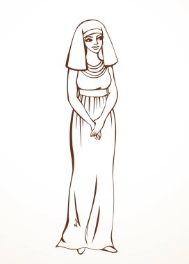 Genç yetişkin Arap etnik güzellik gülümsemesi Doğu Asya 'ya, İncil' e, Yahudi bayan altın mücevher tacına, lütfen Arap soylu krala sorun. Siyah çizgili el, Asyalı Yahudi, İncil 'deki Tanrı, beyaz sanat stili çizer.