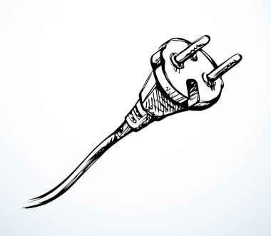 Vektör çizimi. eCloseup görüntüsü için eklenti 2 ac watt taşınabilir plastik donanım seti beyaz duvar. Siyah kalem çizimi el çizimi ağ çizimi ögesi uygulaması logo pictogram karalama çizgisi kalem karikatürü sanat tarzı metin uzay elektrik prizi