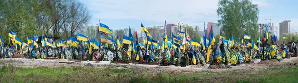 Київське Місто 2023 Величезна Велика Жовта Тканина Декор Багато Молодих — стокове фото