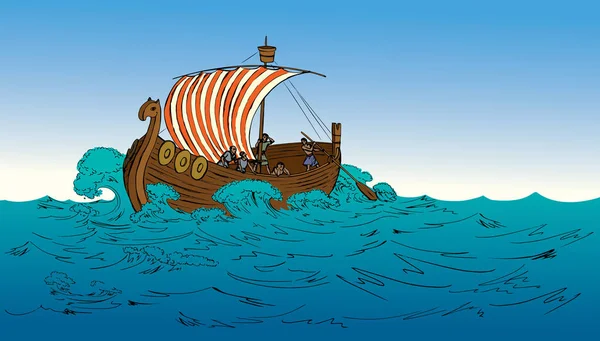 Прошедшие Библейские Войны Века Деревянные Скандинавские Путешествия Норвейский Пират Плавание — стоковый вектор