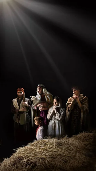 Neşeli Tebessüm Yahudi Çocuk Gel Beşikte Yaşa Noel Arifesi Kart — Stok fotoğraf