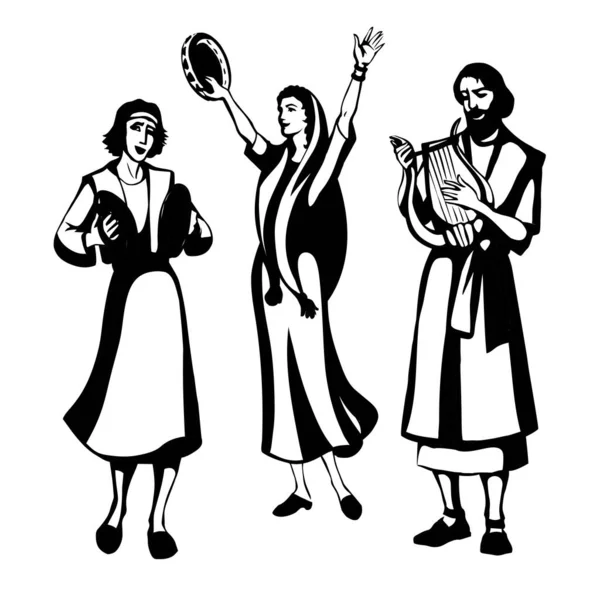 Alte Ländliche Bibel Osten Purim Party Freude Junge Jüdische Mädchen — Stockvektor