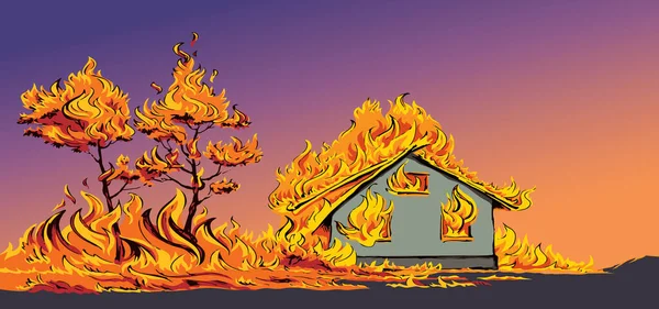Light Red Burnt Cottage Estate Exterior Roof Loss Tragedy Ruin — Stockový vektor