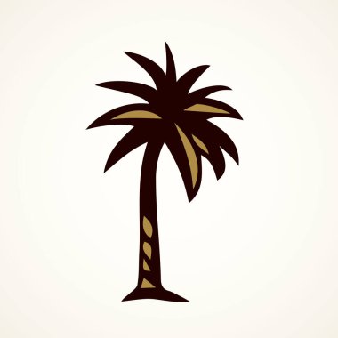 Yaz aylarında Afrika yağmur ormanlarının doğal görünümü beyaz gökyüzü zemin üzerinde. Serbest el anahat siyah mürekkep el çekilmiş çevre çiçek hurma Logo Amblem retro sanat karalama yazdırma stilini tükenmez kalemle kağıt alanı metin için