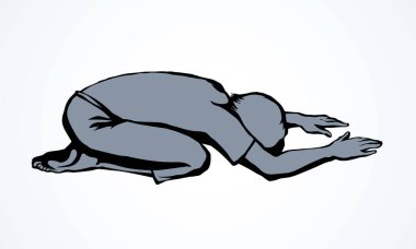 Sin yorgun korku başarısız mahkum Yunan adam beyaz kum toprak arka planda yalvarır. Ana hatlarıyla logo ikonunu kutsa. Çizgi siyah mürekkep aziz umut amblemi İncil 'deki eski sanat karikatürü olarak işaretledi.