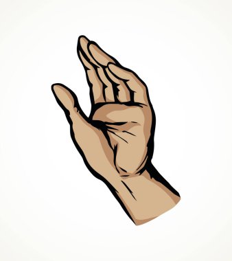Beyaz arka planda, el genişliği kadar olan bir kol. Freehand ana hatları siyah mürekkep çizilmiş logo pictogram amblemi eskimiş sanat karikatür tarzı kalemle metin için kağıt boşluğuna çizilmiş. Yakın kenar görünümü