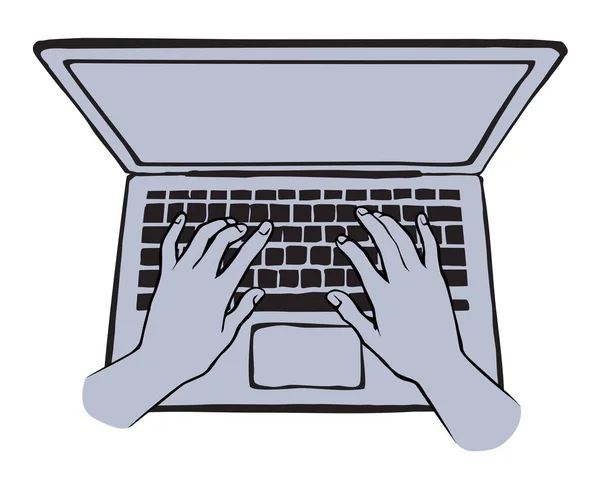 Lcd Macbook Keypad White Table Desk Backdrop Black Line Drawn — Stock Vector
