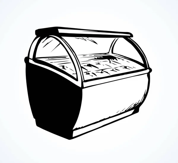 Chiller Show Icebox Shelf Stand Light Background Line Black Hand — Stock Vector