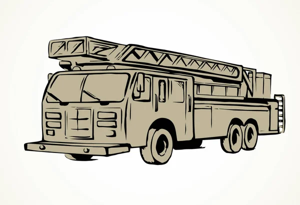 911援助柴油车小队在白色道路背景下 手绘黑色墨水手绘大卡车警笛标志草图在现代艺术中的手绘卡通风格笔画在纸上的文字空间 — 图库矢量图片