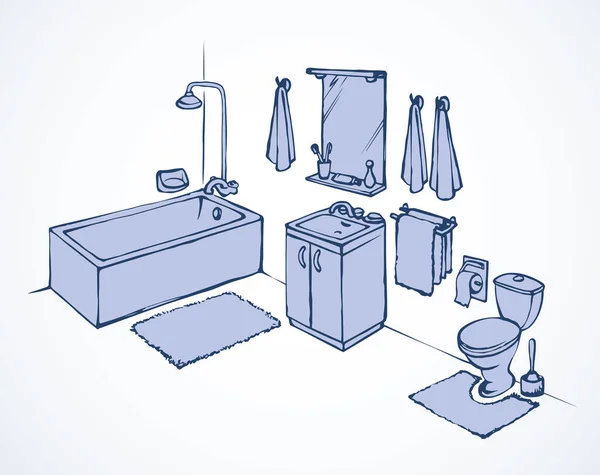 Clean Toilette Liquid Bidet Box Flush Plumb Shelf Set Light — Stockvektor