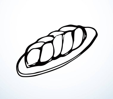 Çizgili kahverengi el çizilmiş İbrani Şabat kültürü yahudi yumuşak şeker kremalı bagel tebeşir turtası beyaz işaret simgesi simgesi. Siyah çizgili karikatür sanat lezzetli Fransız kabuğu halla taze challo bisküvi kafe örgü