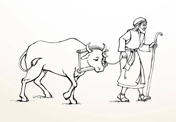 Retro Árabe Biblic Arte Dibujado Mano Bosquejo Judío Chico Llevar — Vector de stock