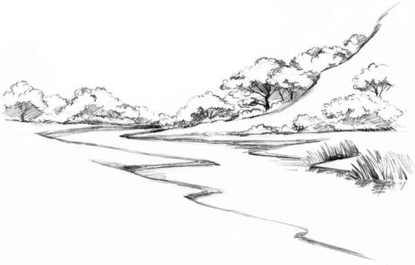 Старый Большой Маунт Очертания Чернил Чернил Ручной Рисованной Осенью Дейл — стоковое фото