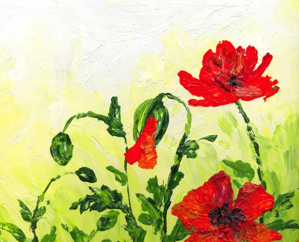 色彩艳丽的现代水彩画素描图景 活泼的手绘丙烯酸植物芽茎草本植物在复古创意白纸画布问候卡片风格 橙色鲜红的天空 — 图库照片