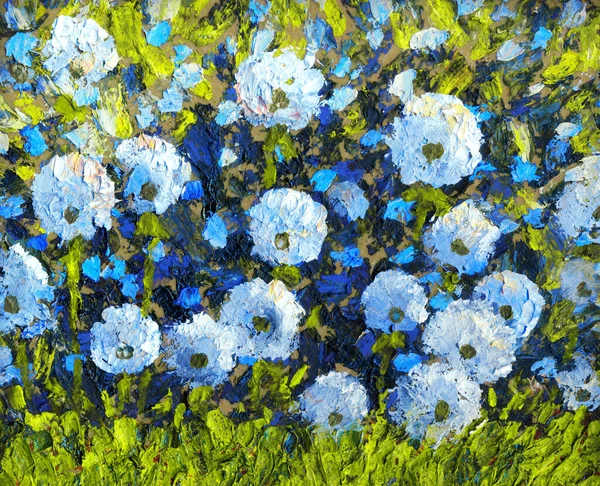 섬세하게 어두운 아크릴 구아슈는 푸른색의 부드러운 공원을칠 아몬드 행운의 풍경을 — 스톡 사진
