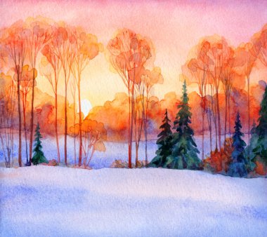 El çizimi soyut suluboya sanat eserleri açık pembe boya fırça stili noel yeni yıl kağıt kart metni alanı. Sakin, eski, solgun, sisli, sisli, sisli tepe yolu kırsal çalılık manzaralı...