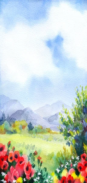 Ручной Рисунок Яркой Краски Набросок Бумаги Путешествия Фермы Дорожной Долине — стоковое фото