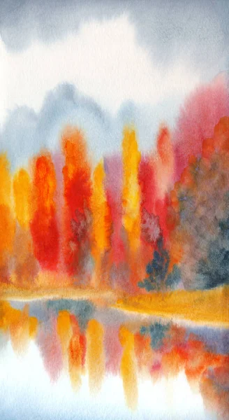 Vibráló Kézzel Rajzolt Akvarell Friss Spárga Lucfenyő Köd Jelenet Papír — Stock Fotó