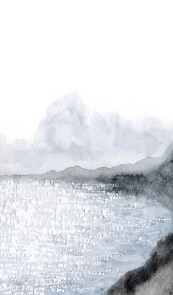 Elle Çizilmiş Akvaryum Boyası Sakin Serin Taze Bahar Işıltısı Gölet — Stok fotoğraf
