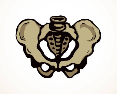 Önden beyaz, yaşlı, hasta, iliak gövde, kasık, bacak, uyluk ağrısı tedavisi, röntgen ışını yaralanması logosu. Elle çizilmiş siyah tıbbi röntgen omurga ağrısı çizimi çizim çizimi çizimi