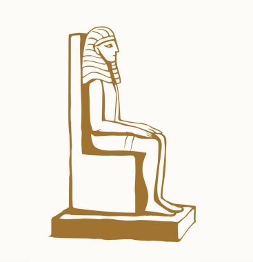 Giza Kahire logo simgesi, Luxor Palac Doğu Afrika Amun şehri harabe işareti. Taslak el geçmiş tanrı insan cetvel kafa taç koltuk beyaz taş mezar İncil çizim çizim çizim tarzı