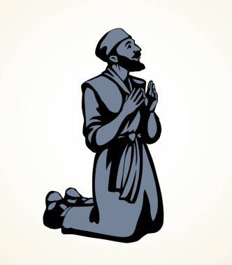 Mutlu, yetişkin, orta yaşlı, Yahudi, köle Arap, erkek. Umarım İsrail 'li erkek, kollarına güvenir. Tanrı' ya şükürler olsun. Tek başına çizilmiş Asyalı Müslüman bornoz giysi simgesi simge eski beyaz gökyüzü görünümü